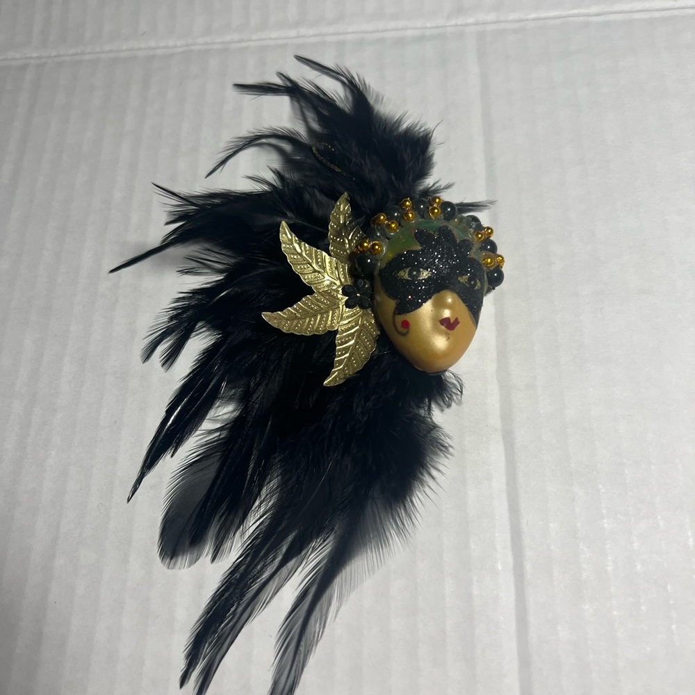 Mardi Gras mask 8” feathered ornament